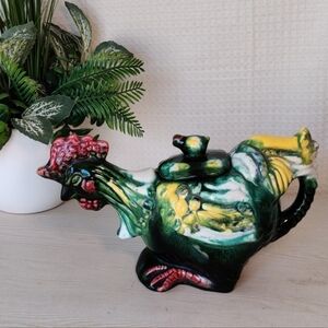 Vintage Empress Alix Calif Glazed Pottery Rooster Teapot